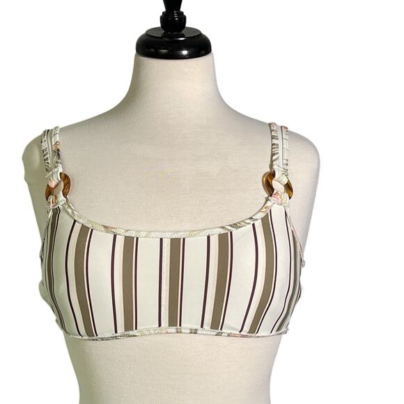 Abercrombie & Fitch Bikini Top Medium Striped/Floral Ivory Padded- Reversible - Picture 4 of 5